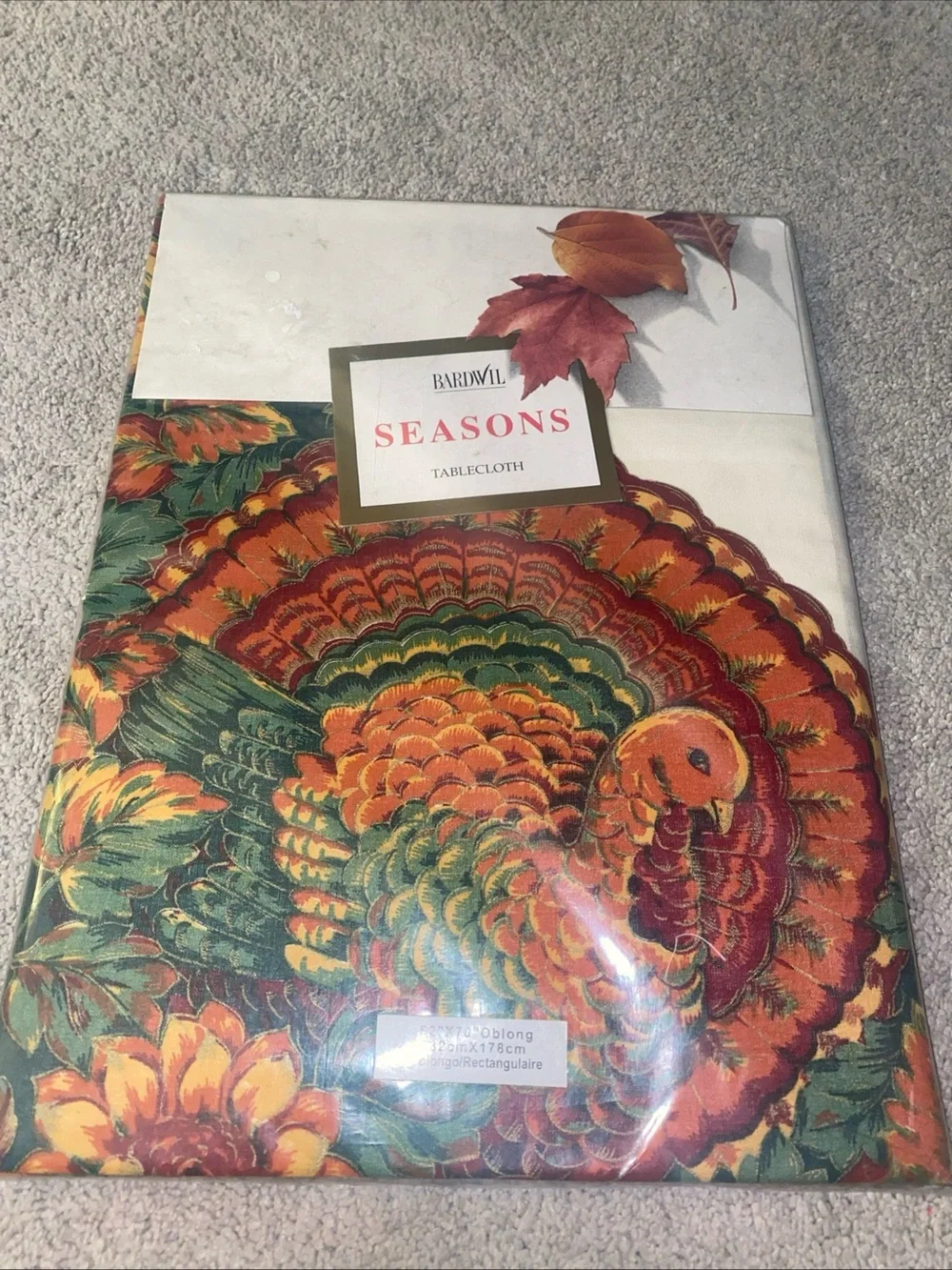Bardwil Seasons Turkey Thanksgiving VTG Tablecloth 52”x70” Oblong Autumn Hill